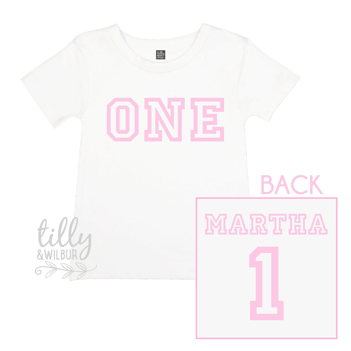 One Personalised Girls 1st Birthday T-Shirt, 1st Birthday Gift, First Birthday Tee, Name And Number 1 On Back Of Shirt, Cake Smash Outfit