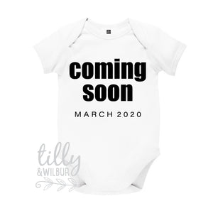 Coming Soon Pregnancy Announcement Baby Bodysuit, Coming Soon Bodysuit, Personalised Due Date Pregnancy Announcement Gift, Baby Shower Gift