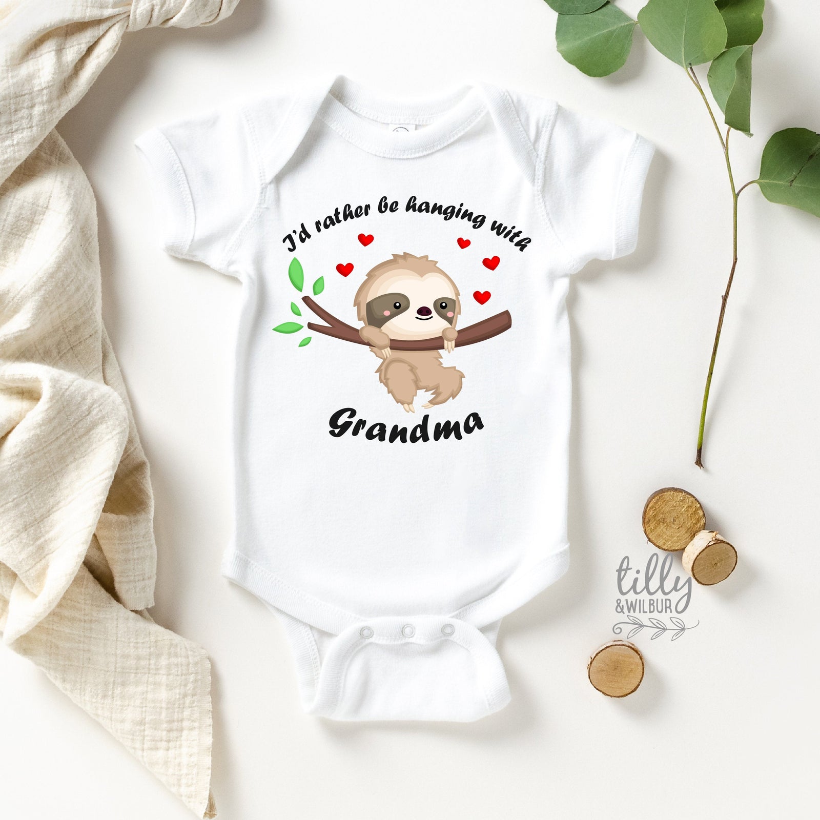 I'd Rather Be Hanging With Grandma Sloth Baby Bodysuit, New Baby Gift, Newborn Baby Gift, Baby Shower Gift, Grandchild Gift, Grandparents