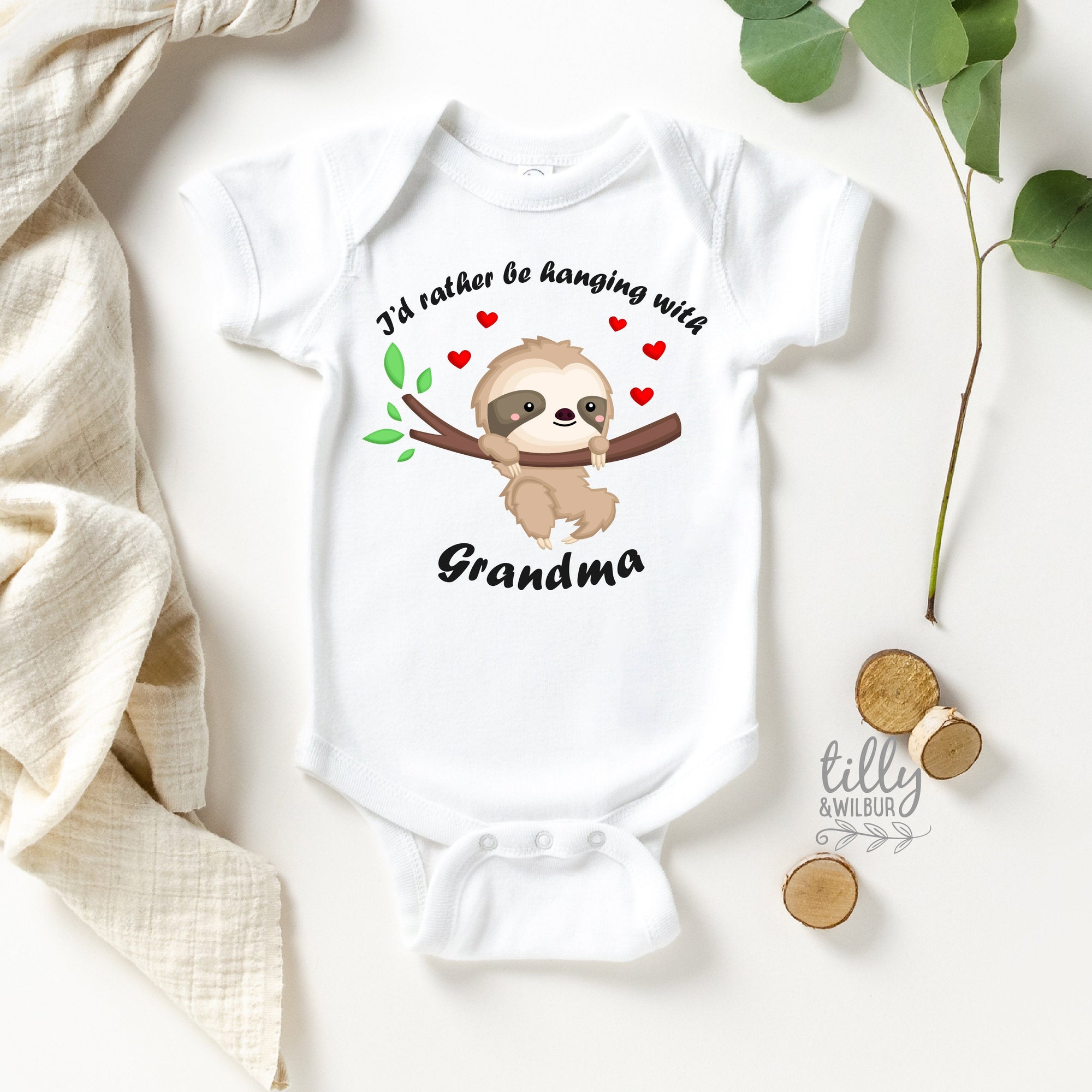 I&#39;d Rather Be Hanging With Grandma Sloth Baby Bodysuit, New Baby Gift, Newborn Baby Gift, Baby Shower Gift, Grandchild Gift, Grandparents