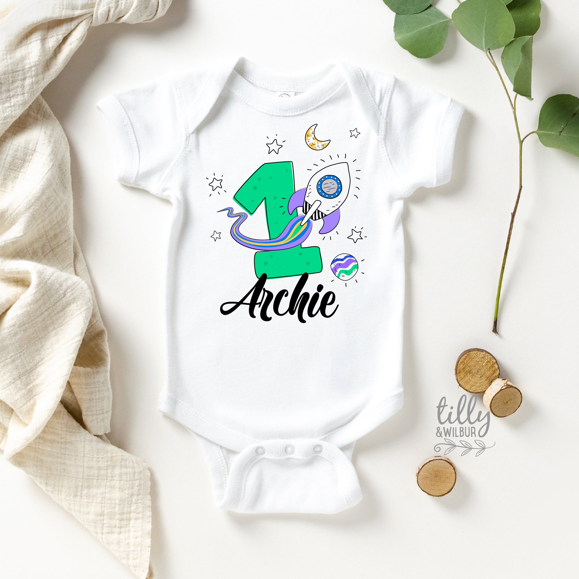 Personalised 1st Birthday Bodysuit, First Birthday Bodysuit, 1st Birthday Gift, First Birthday Gift, Baby&#39;s First Birthday, Space Theme