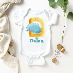 D Is For Dolphin Personalised Bodysuit For Boys, Personalised Newborn Gift For Baby Boy, Personalised New Baby Gift, New Baby Boy Gift