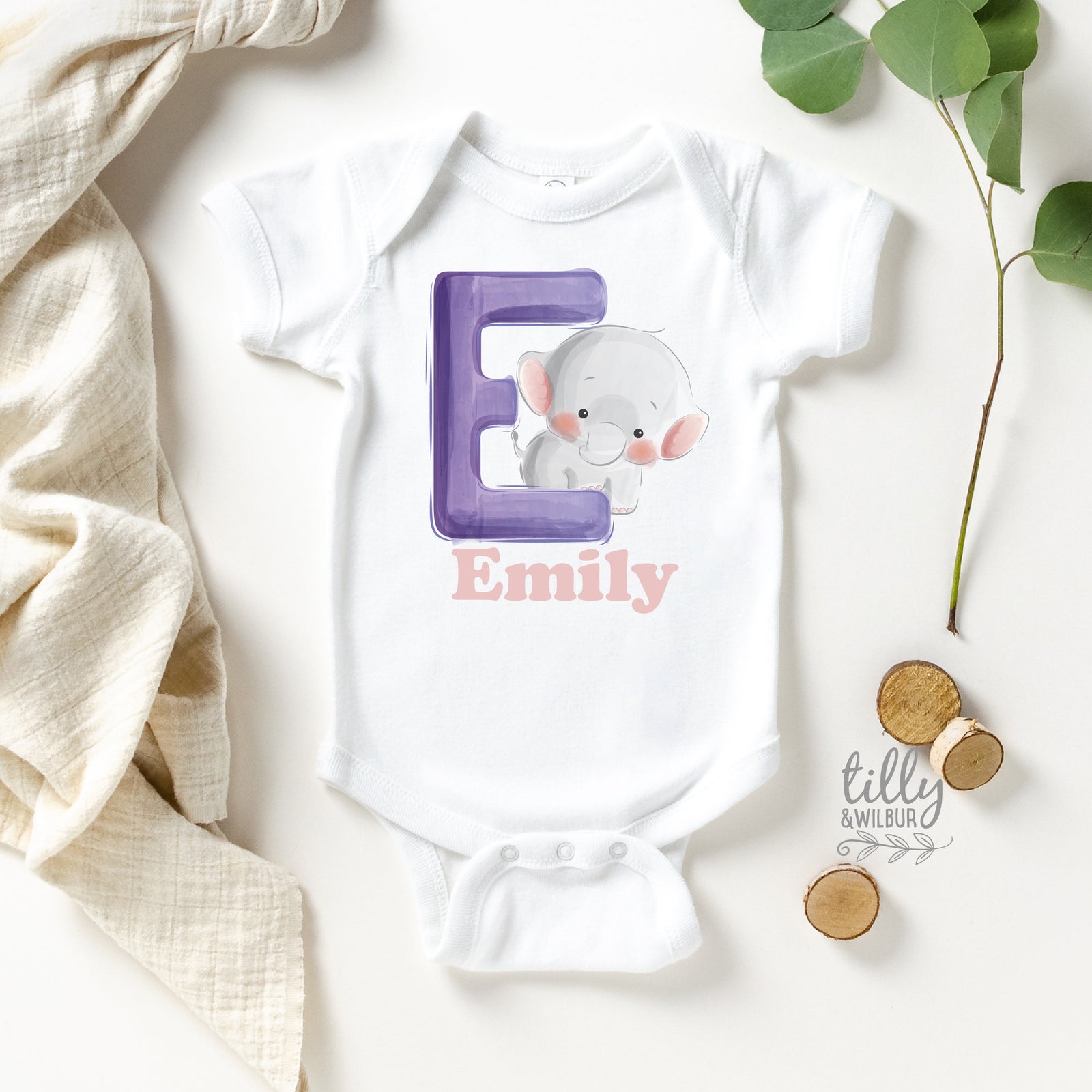 E Is For Elephant Personalised Bodysuit For Girls, Personalised Newborn Gift For Baby Girl, Personalised New Baby Gift, New Baby Girl Gift
