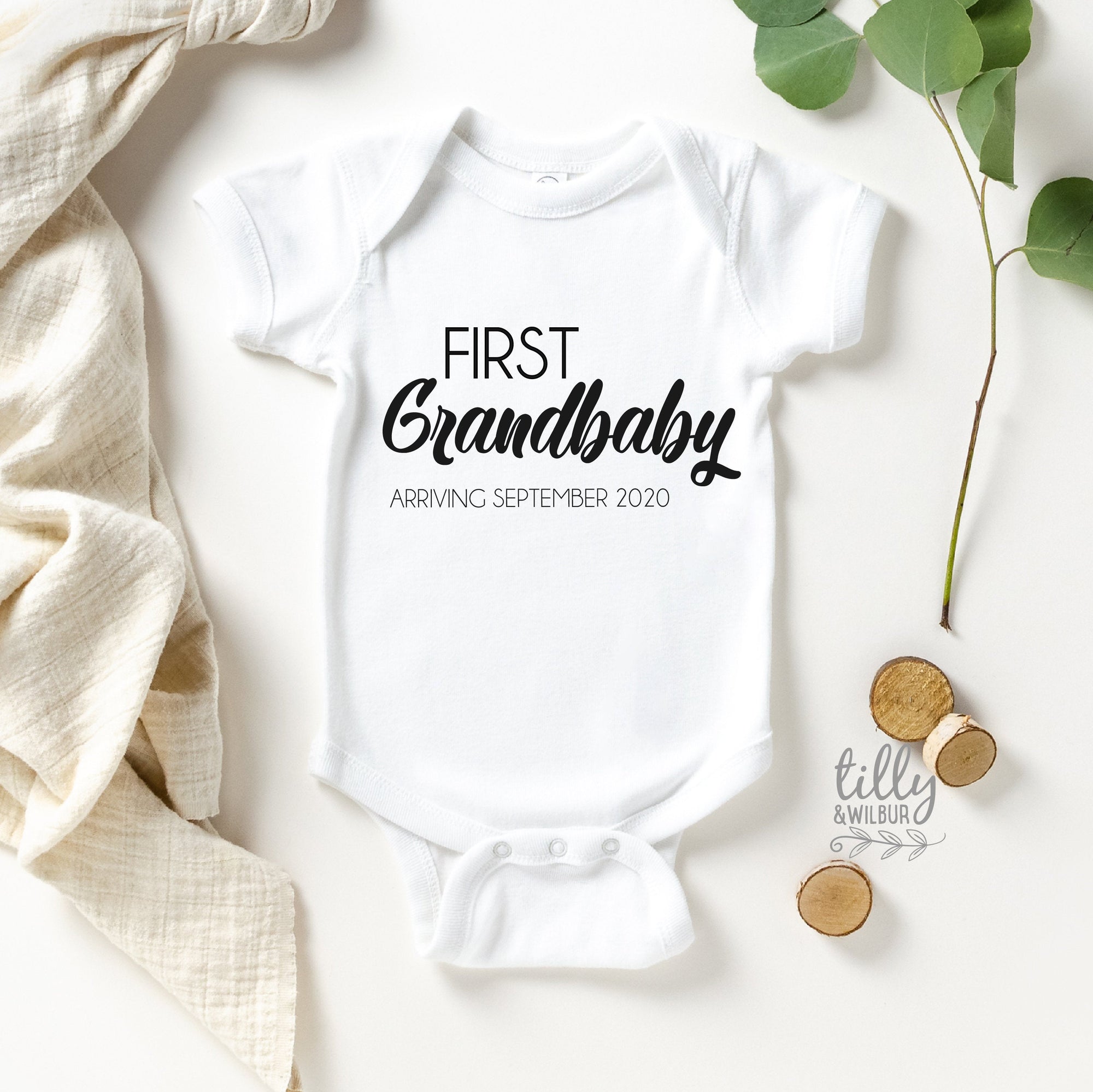 First Grandbaby Arriving Baby Bodysuit With Arrival Date, Pregnancy Announcement Bodysuit With Due Date, Photo Prop, Grandparents To Be