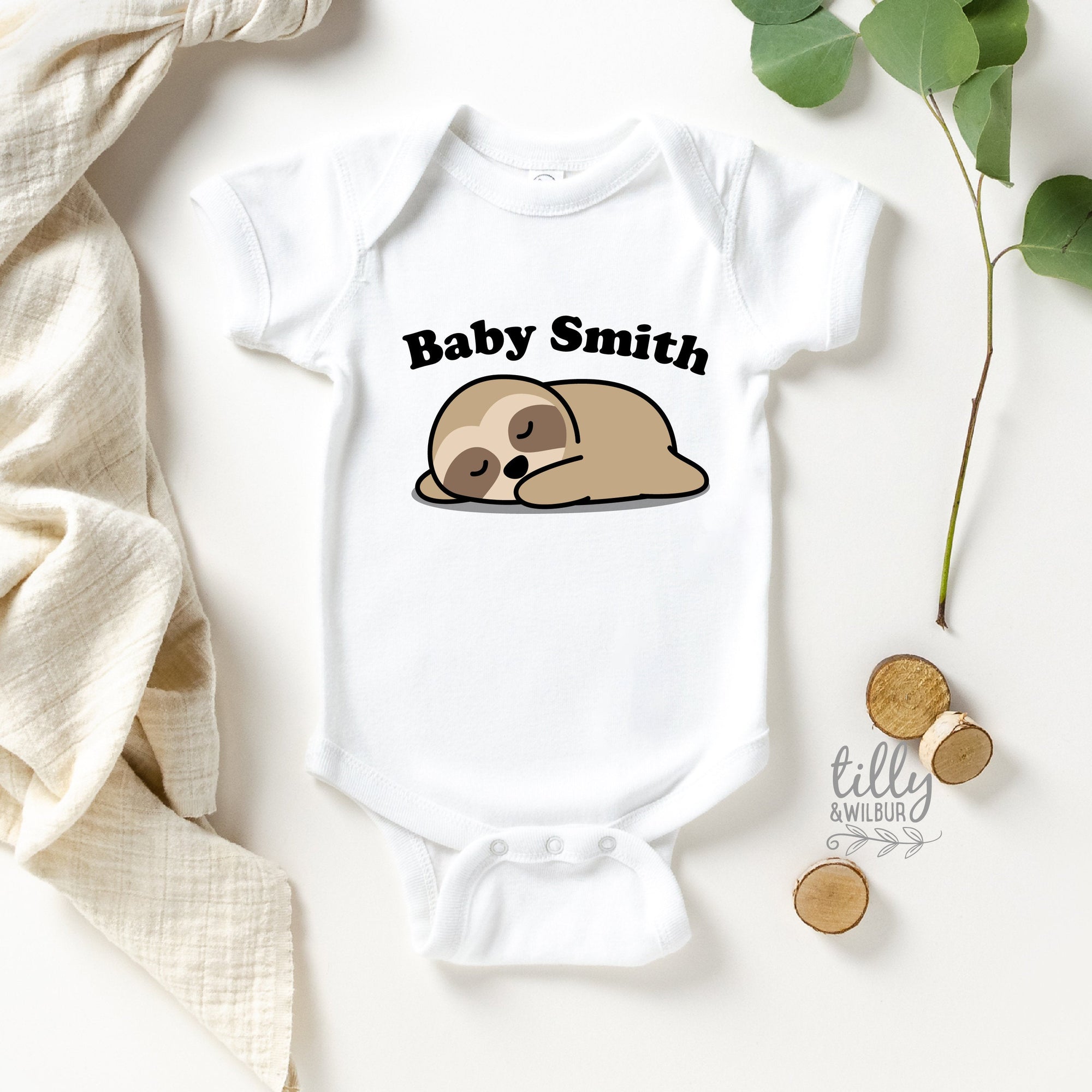 Personalised Baby Sloth Bodysuit, Pregnancy Announcement Baby Bodysuit, Personalised Last Name, Newborn Baby Gift, Baby Shower Gift, Sloth