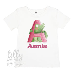 A Is For Alligator Personalised T-Shirt For Girls, Personalised Gift For Girls, Personalised T-Shirt, Personalised Birthday Gift, Girls Tee