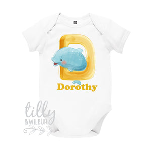 D Is For Dolphin Personalised Bodysuit For Girls, Personalised Newborn Gift For Baby Girl, Personalised New Baby Gift, New Baby Girl Gift