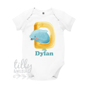 D Is For Dolphin Personalised Bodysuit For Boys, Personalised Newborn Gift For Baby Boy, Personalised New Baby Gift, New Baby Boy Gift