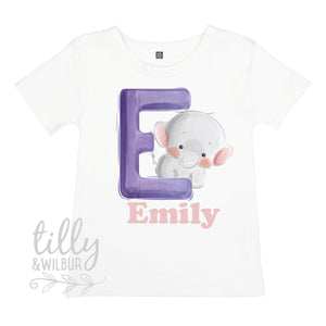 E Is For Elephant Personalised T-Shirt For Girls, Personalised Gift For Girls, Personalised T-Shirt, Personalised Birthday Gift, Girls Tee