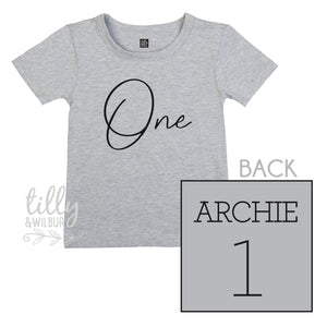 One Personalised Boys 1st Birthday T-Shirt, 1st Birthday Gift, First Birthday Tee, Name And Number 1 On Back Of Shirt, Cake Smash Outfit,