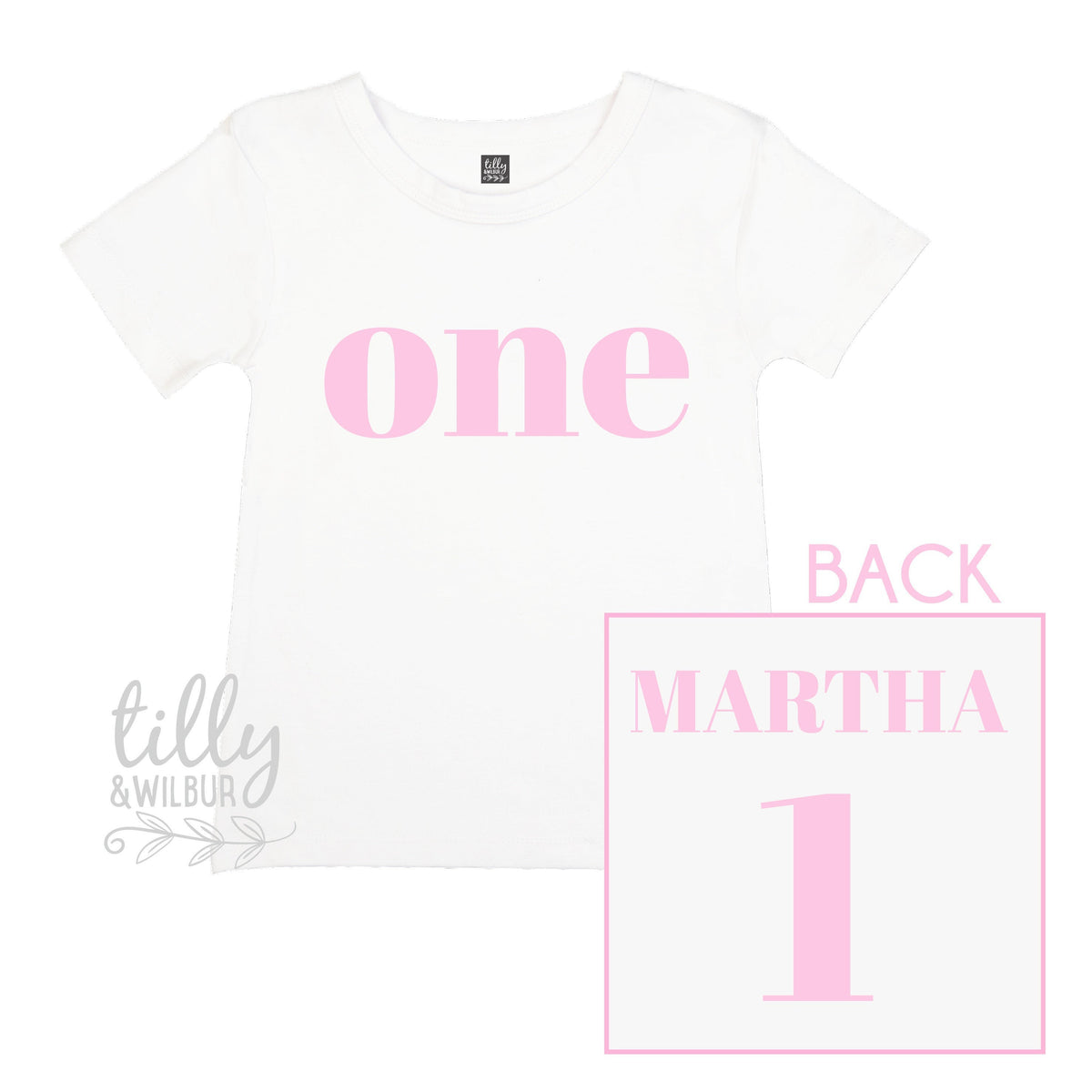 One Personalised Girls 1st Birthday T-Shirt, 1st Birthday Gift, First Birthday Tee, Name And Number 1 On Back Of Shirt, Cake Smash Outfit