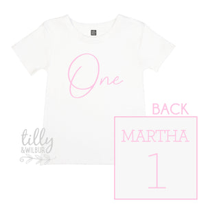 One Personalised Girls 1st Birthday T-Shirt, 1st Birthday Gift, First Birthday Tee, Name And Number 1 On Back Of Shirt, Cake Smash Outfit