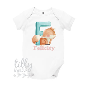 F Is For Fox Personalised Bodysuit For Girls, Personalised Newborn Gift For Baby Girl, Personalised New Baby Gift, New Baby Girl Gift