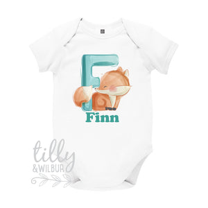 F Is For Fox Personalised Bodysuit For Boys, Personalised Newborn Gift For Baby Boy, Personalised New Baby Gift, New Baby Boy Gift