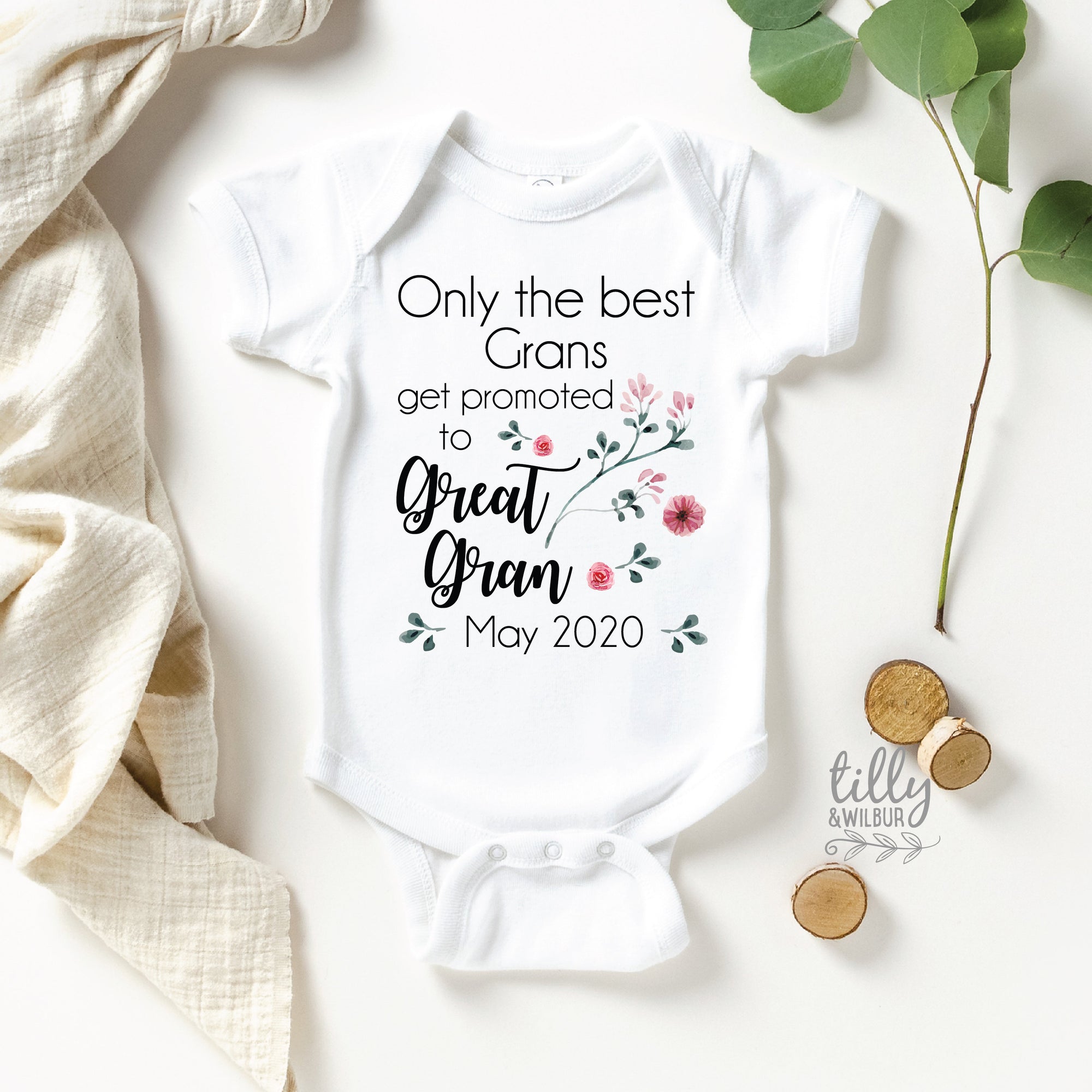 Only The Best Grans Get Promoted To Great Gran Pregnancy Announcement Baby Bodysuit, Personalised Great Gran Gift, Great Grandma Grandparent