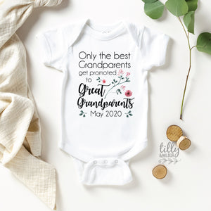 Only The Best Grandparents Get Promoted To Great Grandparents Pregnancy Announcement Baby Bodysuit, Personalised Great Grandparents Gift