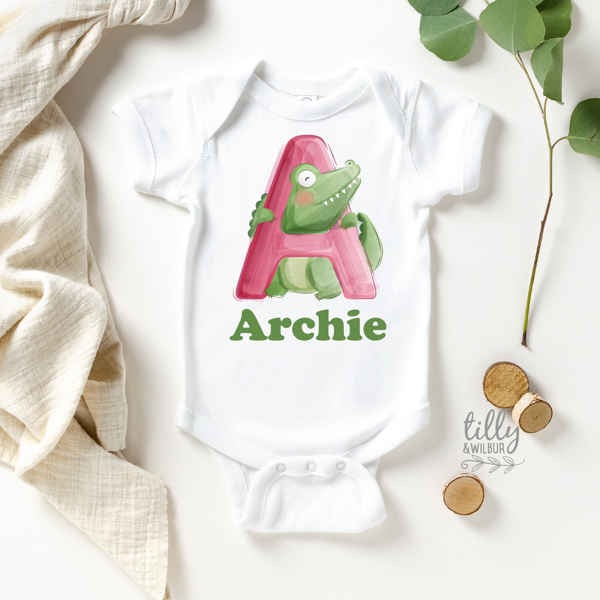 A Is For Alligator Personalised Bodysuit For Boys, Personalised Newborn Gift For Baby Boy, Personalised New Baby Gift, New Baby Boy Gift