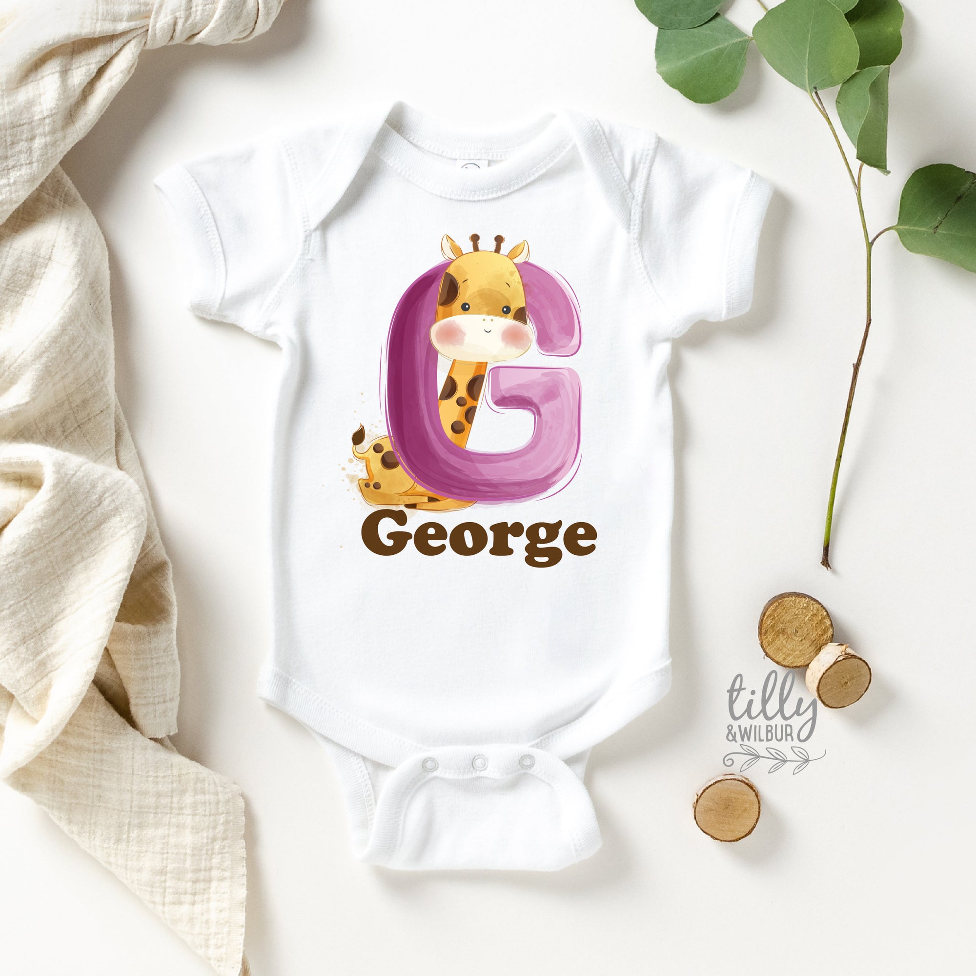 G Is For Giraffe Personalised Bodysuit For Boys, Personalised Newborn Gift For Baby Boy, Personalised New Baby Gift, New Baby Boy Gift