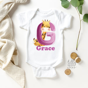 G Is For Giraffe Personalised Bodysuit For Girls, Personalised Newborn Gift For Baby Girl, Personalised New Baby Gift, New Baby Girl Gift