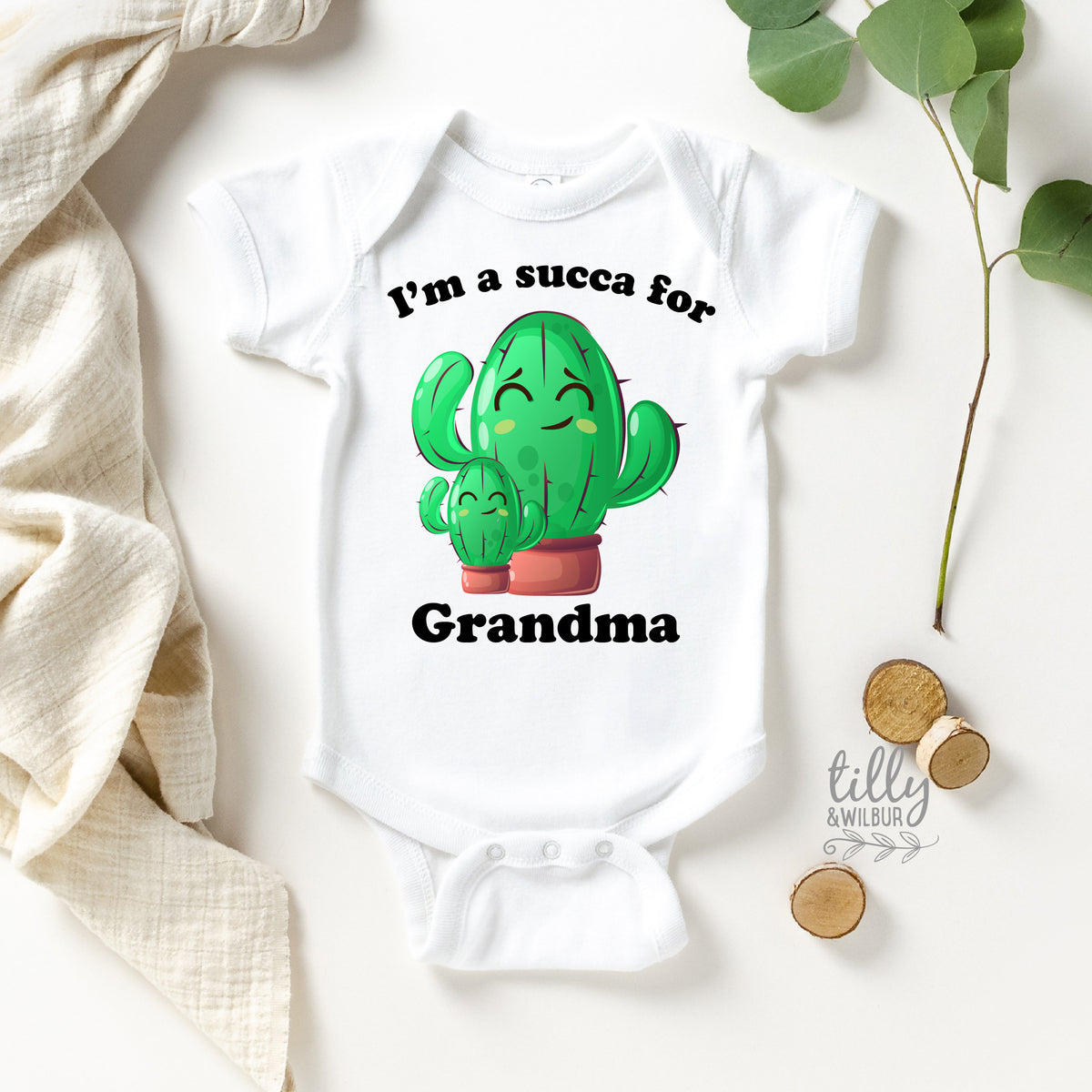 I&amp;#39;m A Sucker For Grandma Baby Bodysuit, Grandma Gift, Grandchild Gift, Succulent Baby, Cactus, I&amp;#39;m A Succa For Grandma, Grandparent Gift