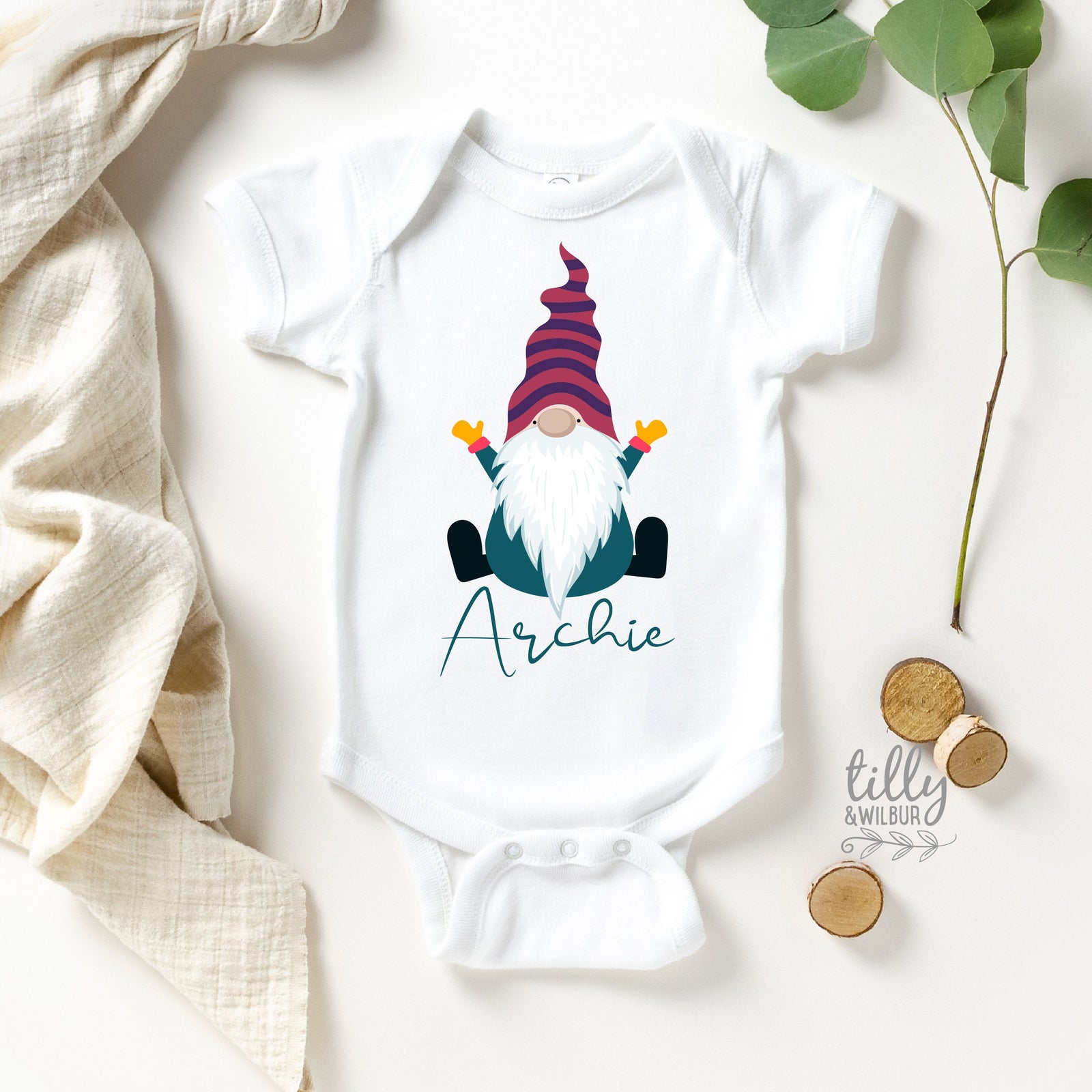 Scandinavian Christmas Gnome Personalised Baby Bodysuit, Baby Boy Xmas, Boy's Christmas Gift, Personalised Christmas Gift, Christmas Gnome