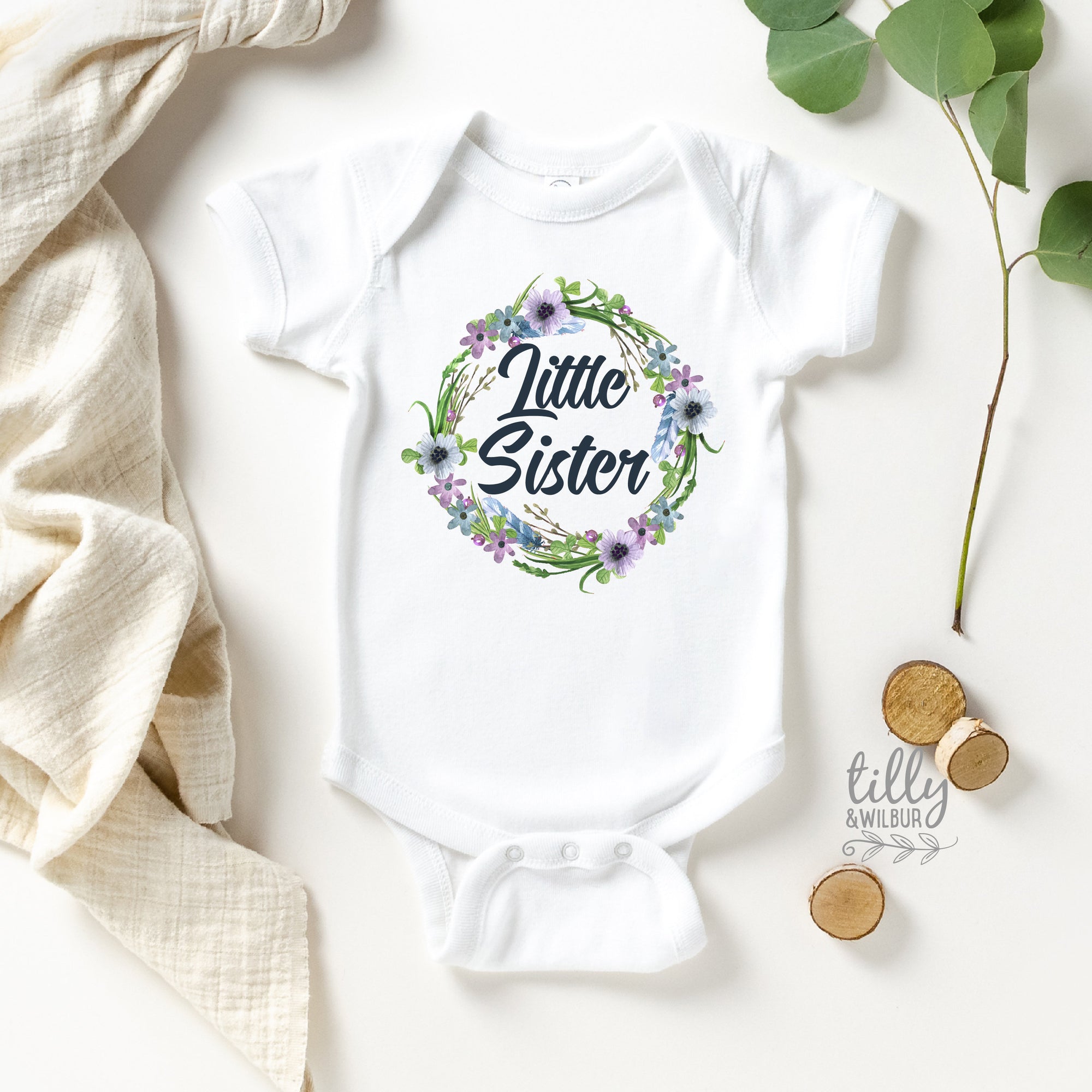 Little Sister Bodysuit To Add To Matching Big Sister T-Shirt With Floral Design, Sister Brother Outfit, Little Sis, Little Sister Bodysuit