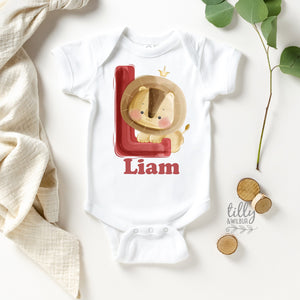 L Is For Lion Personalised Bodysuit For Boys, Personalised Newborn Gift For Baby Boy, Personalised New Baby Gift, New Baby Boy Gift, Lion