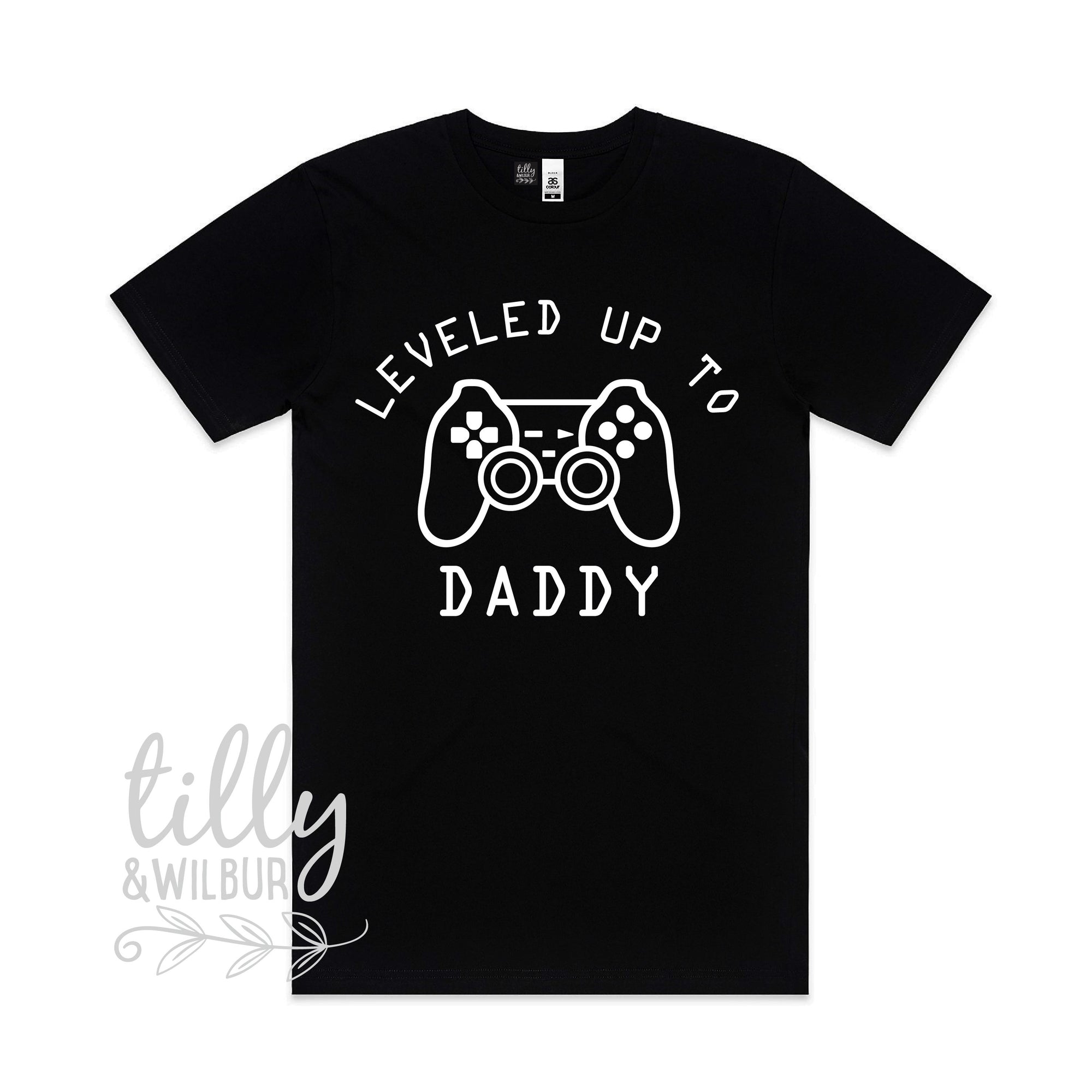 Leveled Up To Daddy Men&#39;s T-Shirt, Pregnancy Announcement T-Shirt, Gamer Pregnancy Announcement, New Dad Gift, Baby Shower Gift, Playstation
