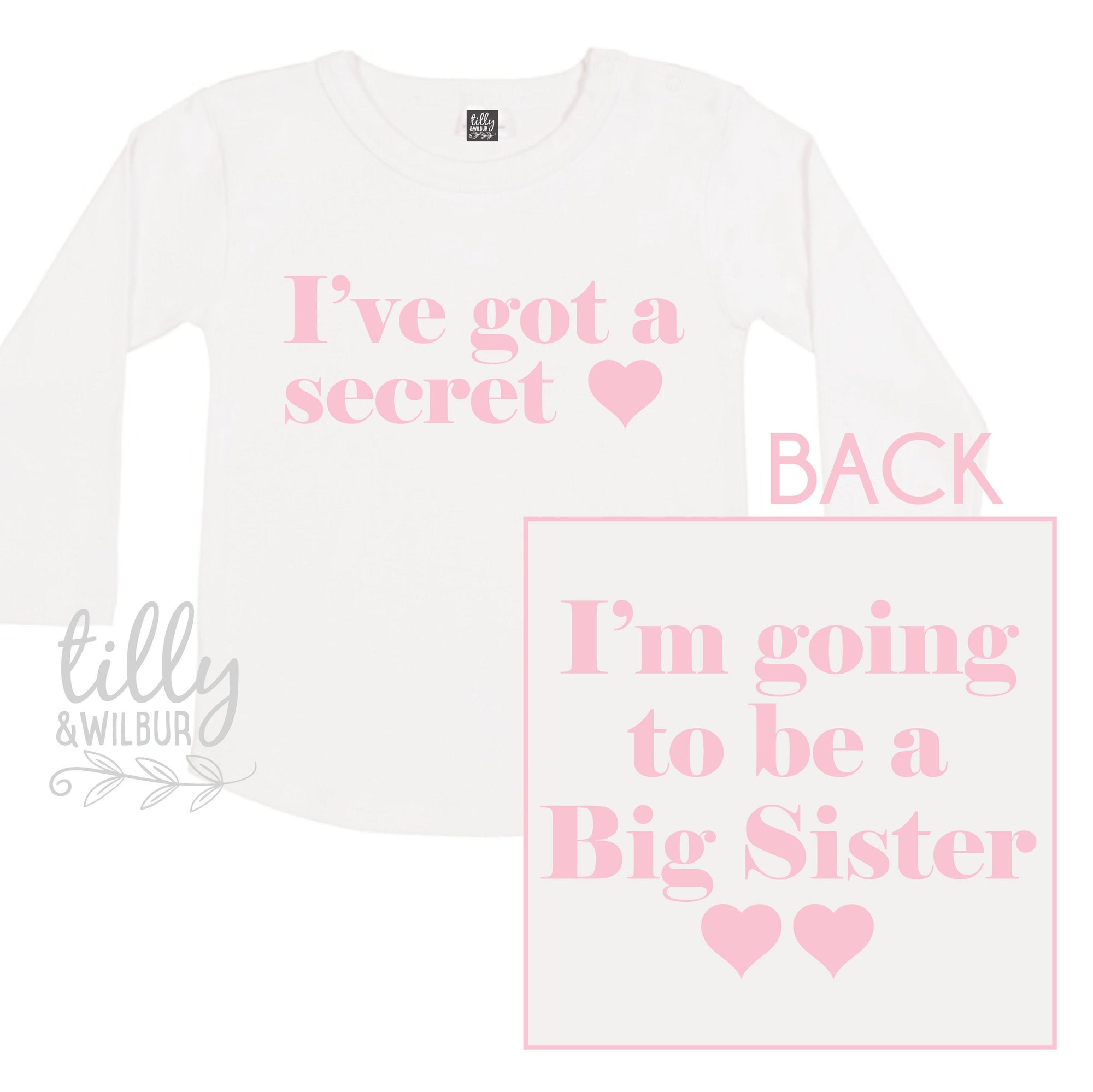 I&#39;ve Got A Secret, I&#39;m Going To Be A Big Sister T-Shirt for Girls, Front And Back Design, Big Sister Shirt, Pregnancy Announcement, Big Sis