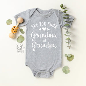 See You Soon Grandma And Grandpa Baby Bodysuit, Hello Grandma & Grandpa Bodysuit, Pregnancy Announcement To Grandparents, First Grandbaby