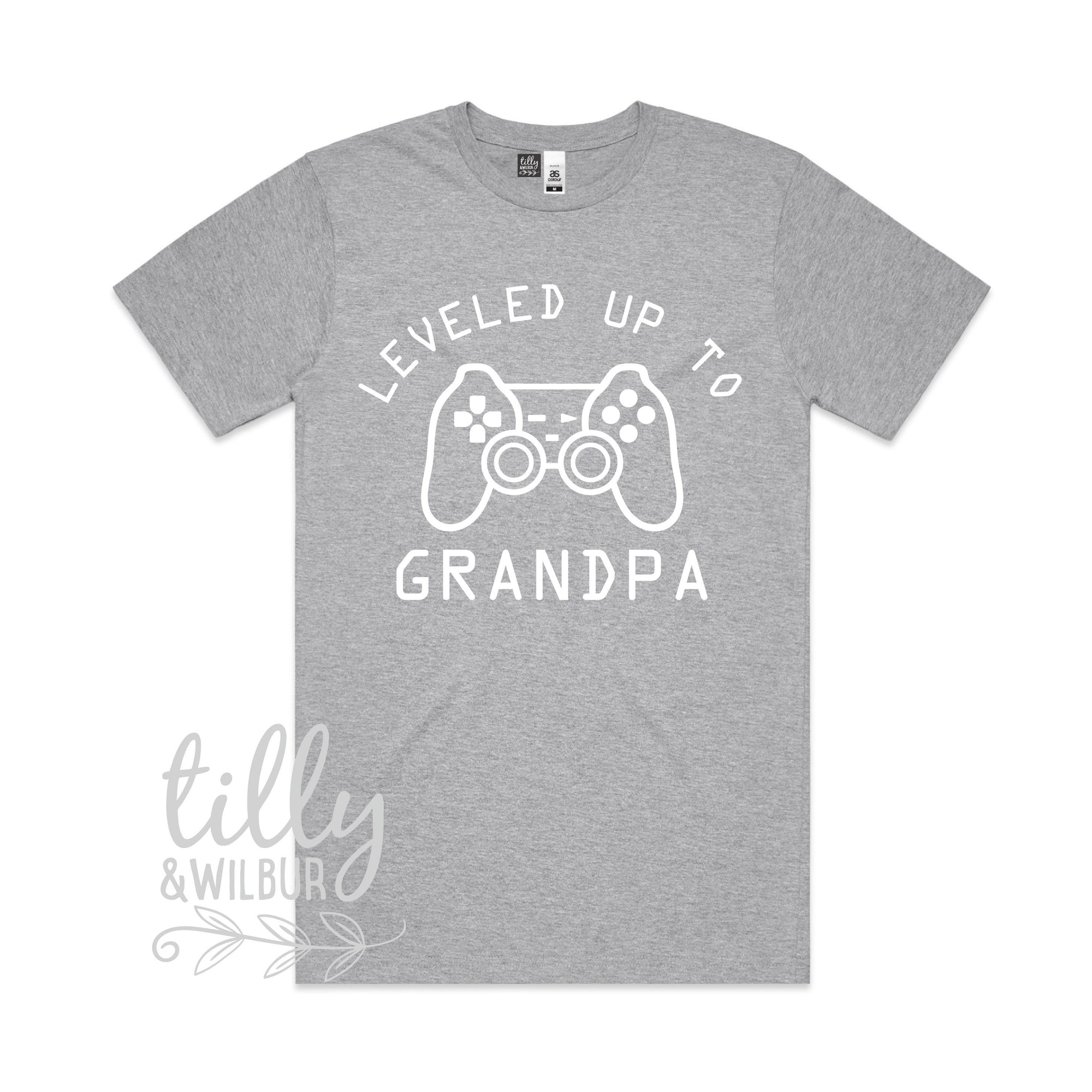 Leveled Up To Grandpa Men&#39;s T-Shirt, Pregnancy Announcement T-Shirt, Gamer Pregnancy Announcement, New Grandparent Gift, 1st Grandbaby, Pop