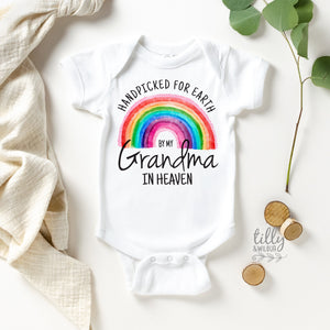 Handpicked For Earth By My Grandma In Heaven Baby Bodysuit, Handpicked For Earth, Grandma In Heaven, Pregnancy Announcement, Baby Shower