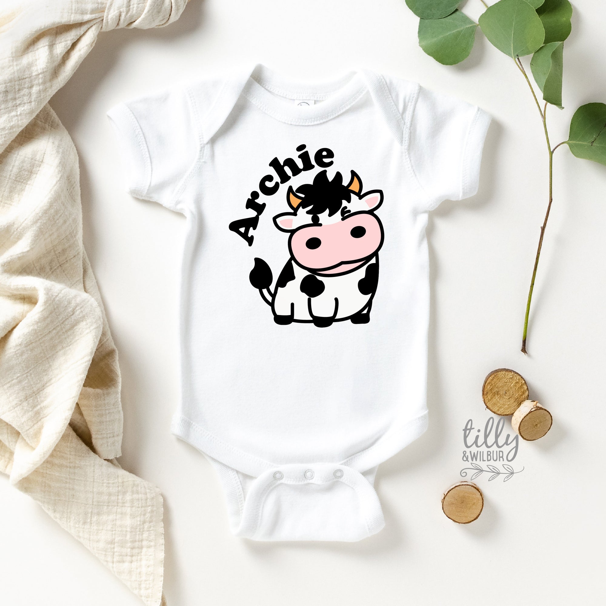 Personalised Bull Baby Bodysuit For Boys, Personalised Cow Baby Bodysuit For Boys, Farm Baby, Farm Gift, Little Bull, Newborn Baby Farmer