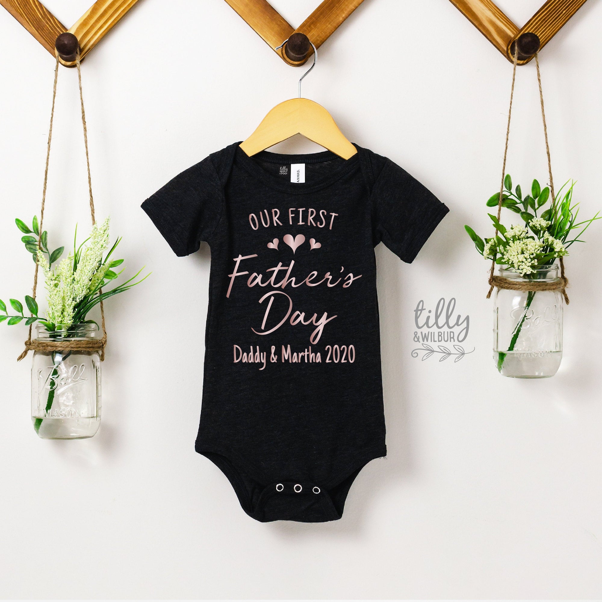 Our First Father&#39;s Day 2020 Baby Bodysuit With Names, I Love You Daddy Happy 1st Father&#39;s Day, Fathers Day Baby, First Fathers Day Baby Gift