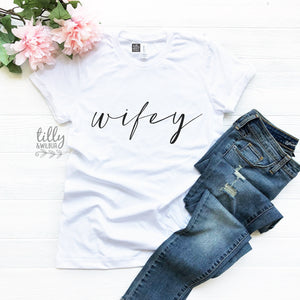 Wifey T-Shirt For New Bride, Wifey Tee, Newlyweds, Mr and Mrs Matchy Matchy Shirts, Honeymoon Outfits, Wedding Gift, His and Hers Clothing,