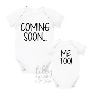 Coming Soon, Me Too! Twin Announcement Bodysuits, Twin Bodysuits, Pregnancy Announcement For Twins, Twinning, Twin, We&#39;re Having Twins!