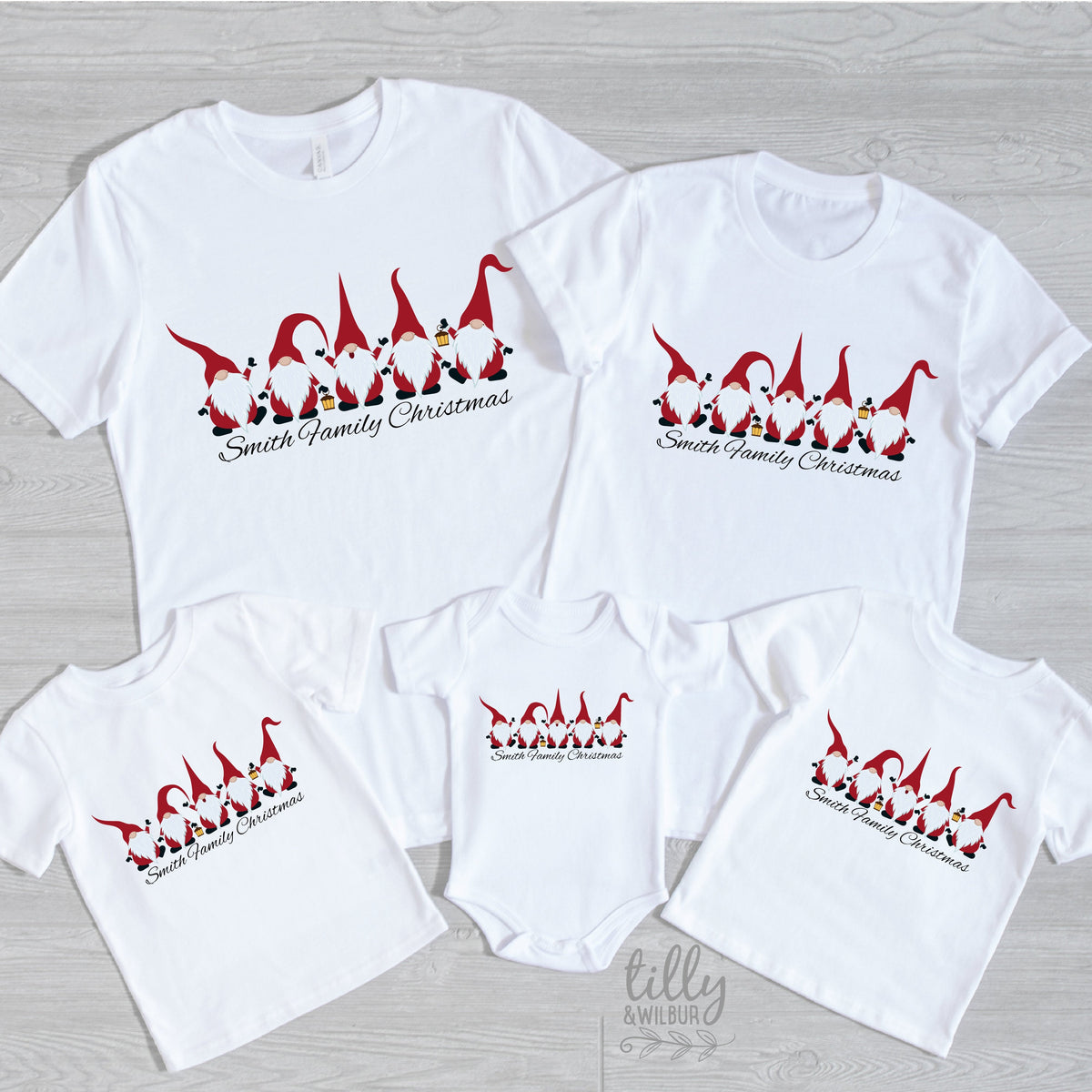 Personalised Family Christmas Matching T-Shirts, Matching Christmas Shirts, Matching Gnome Santa T-Shirts, Matching Christmas Family Shirts