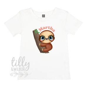Personalised Sloth T-Shirt For Girls, Personalised Sloth T-Shirt For Girls, Baby Sloth, Gifts For Girls, Girls Birthday, Girls Christmas Tee