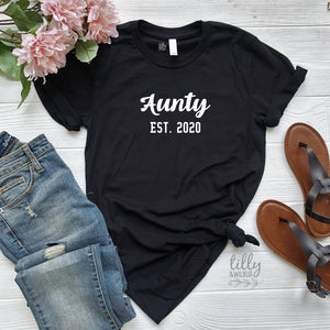 Aunty Est. T-Shirt, Personalised Pregnancy Announcement Shirt, I&#39;m Going To Be An Aunty, Baby Shower Gift, Women&#39;s Clothing, Aunty, Auntie