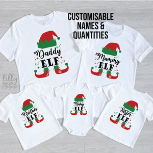 Christmas Elf Personalised Matching T-Shirts, Elf Family Matching Christmas Shirts, Matching Elf T-Shirts, Mummy Elf, Daddy Elf, Baby Elf