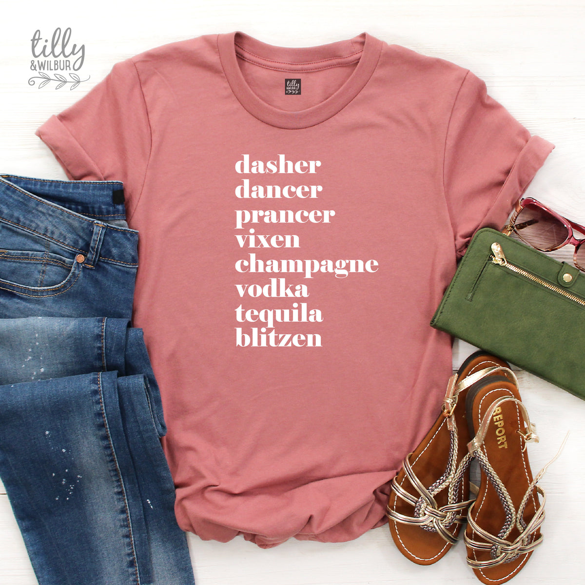 Funny Women&amp;#39;s Christmas Gift, Drinking Christmas T-Shirt, Dasher, Dancer, Prancer, Vixen, Champagne, Vodka, Tequila, Blitzen T-Shirt, Funny