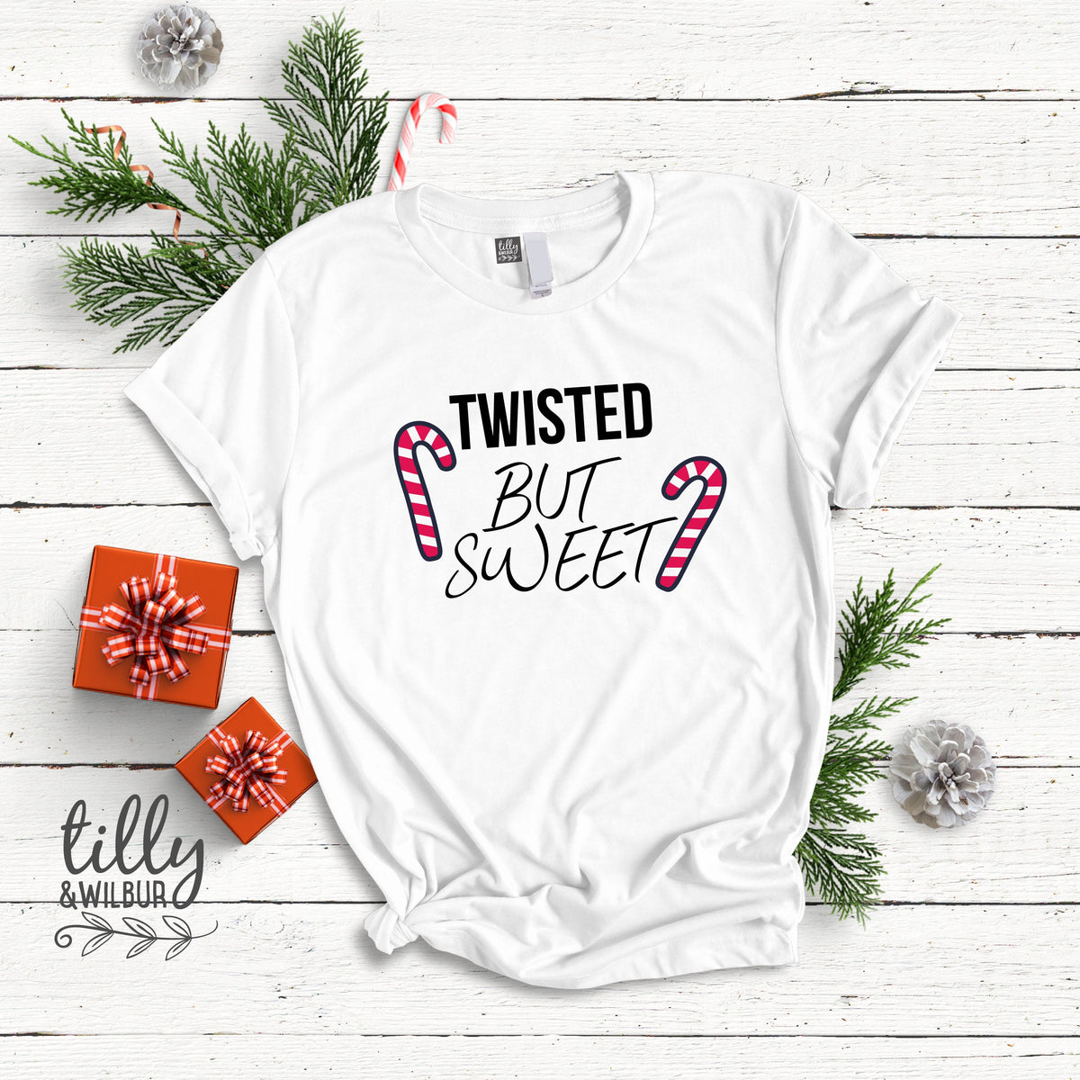 Twisted But Sweet Christmas T-Shirt, Funny Women&amp;#39;s Christmas Gift, Candy Cane Christmas T-Shirt, Funny Women&amp;#39;s T-Shirt, Humourous Xmas Gift
