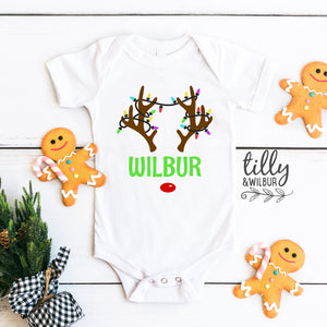 Personalised Rudolph The Red Nosed Reindeer Christmas Bodysuit With Baby&#39;s Name, Xmas Baby Bodysuit, Personalised Unisex Christmas Baby Gift