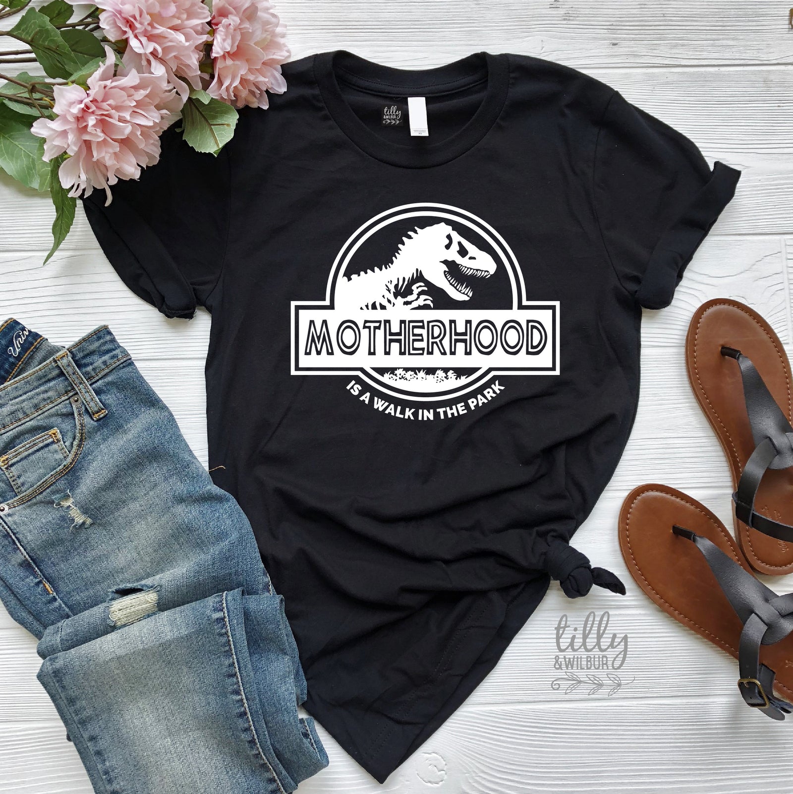 Motherhood Is A Walk In The Park Women's T-Shirt, Funny Mum Tee, Dinosaur Mum Shirt, Mother's Day Gift, Jurassic Park Mum Gift, Mamasaurus