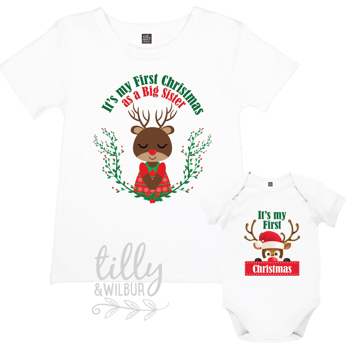 It&amp;#39;s My First Christmas As A Big Sister T-Shirt, 1st Christmas As A Big Sister Tee, Baby Brother Christmas Gift, Brother Christmas Bodysuit