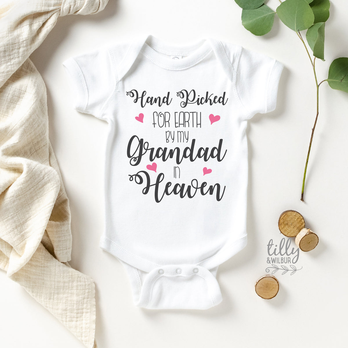 Handpicked For Earth By My Grandad In Heaven Baby Bodysuit, Baby Girl Bodysuit, Handpicked For Earth, Grandparents In Heaven, Grandchild