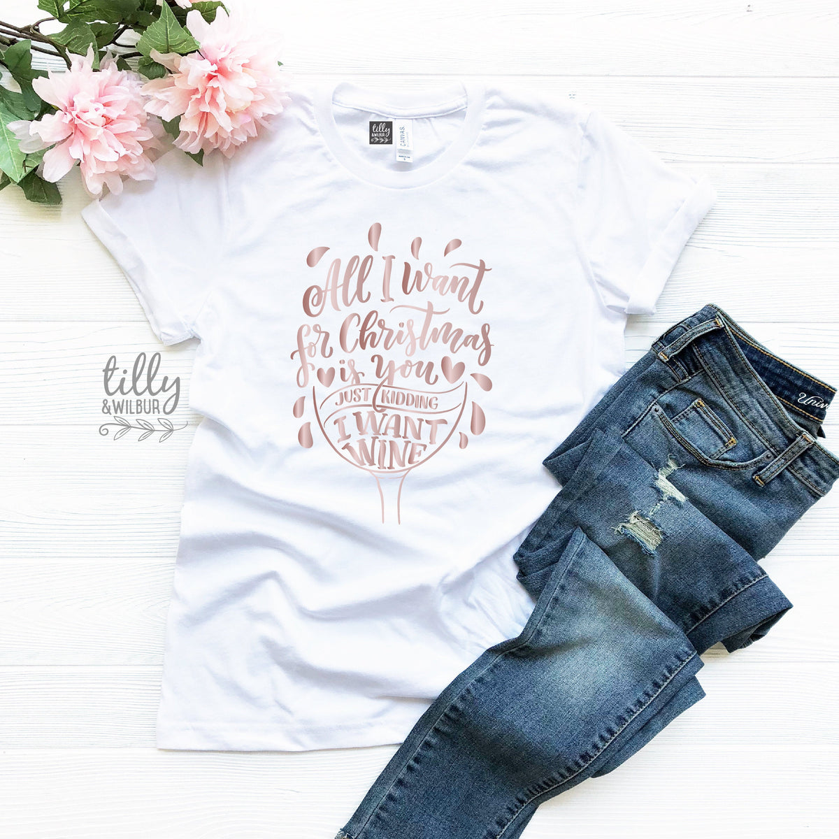 Funny Women&amp;#39;s Christmas Gift, Drinking Christmas T-Shirt, All I Want For Christmas Is You Just Kidding I Want Wine T-Shirt, Funny T-Shirt