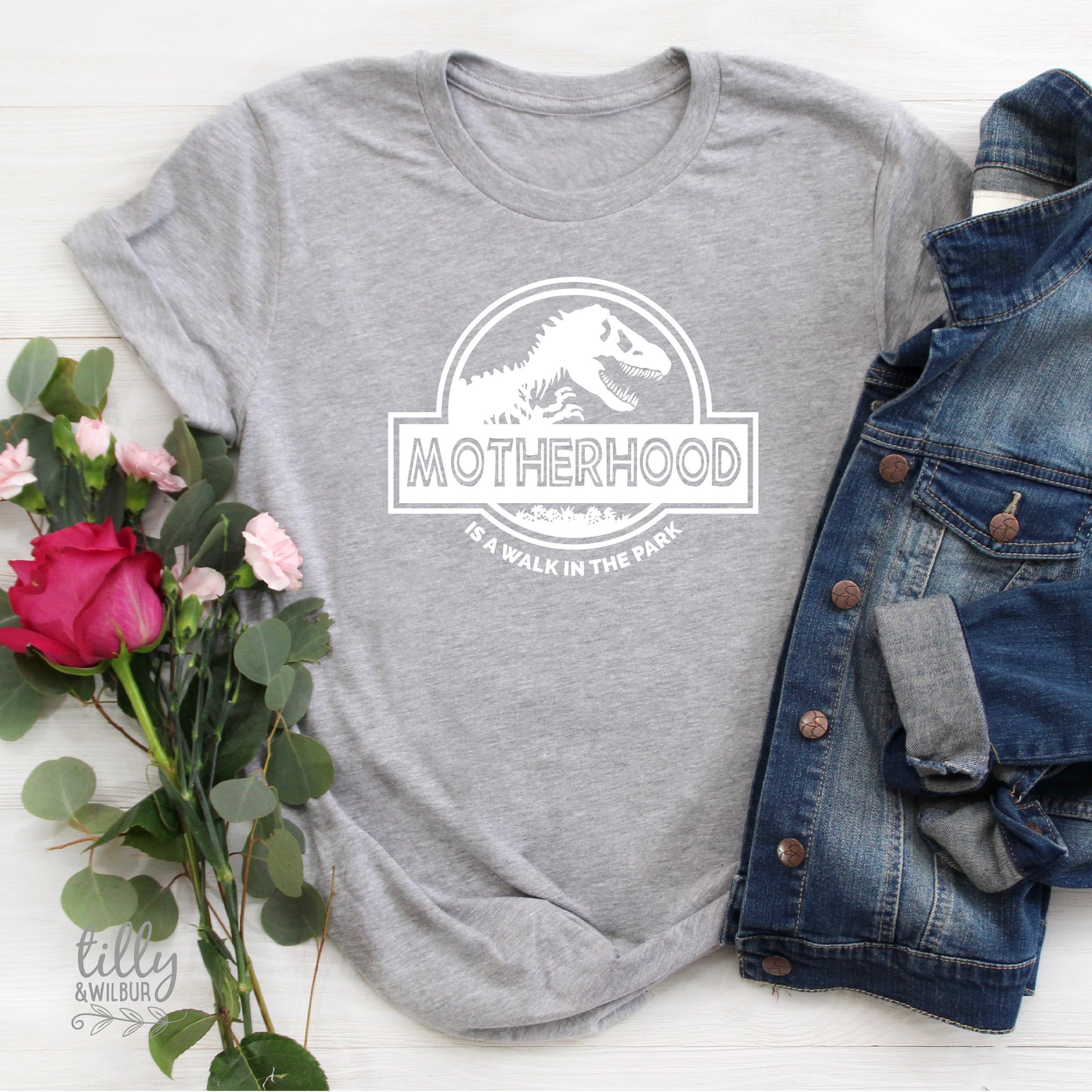 Motherhood Is A Walk In The Park Women's T-Shirt, Funny Mum Tee, Dinosaur Mum Shirt, Mother's Day Gift, Jurassic Park Mum Gift, Mamasaurus