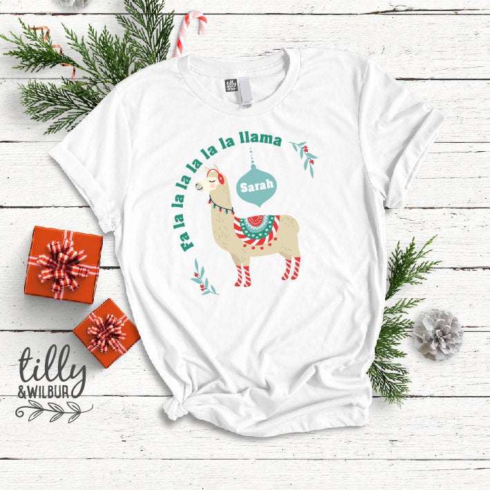 Llama Women&amp;#39;s Christmas T-Shirt, Fa La La La La La La Llama T-Shirt, Personalised Christmas T-Shirt, Personalised Christmas T-Shirt, Gift