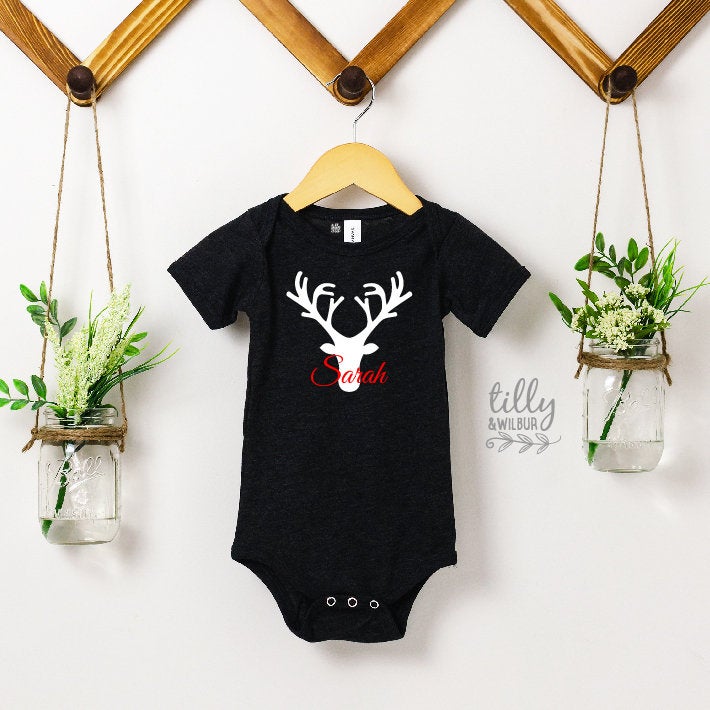 Personalised Reindeer Unisex Baby Bodysuit, Xmas Reindeer Baby Christmas Gift, Reindeer Christmas Gift, Christmas Baby Gift, Xmas Newborn